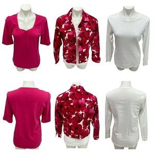 Lot of 3 Womens Tops Jacket Combo Large Blouse Tee Floral Pink Red Sweetheart